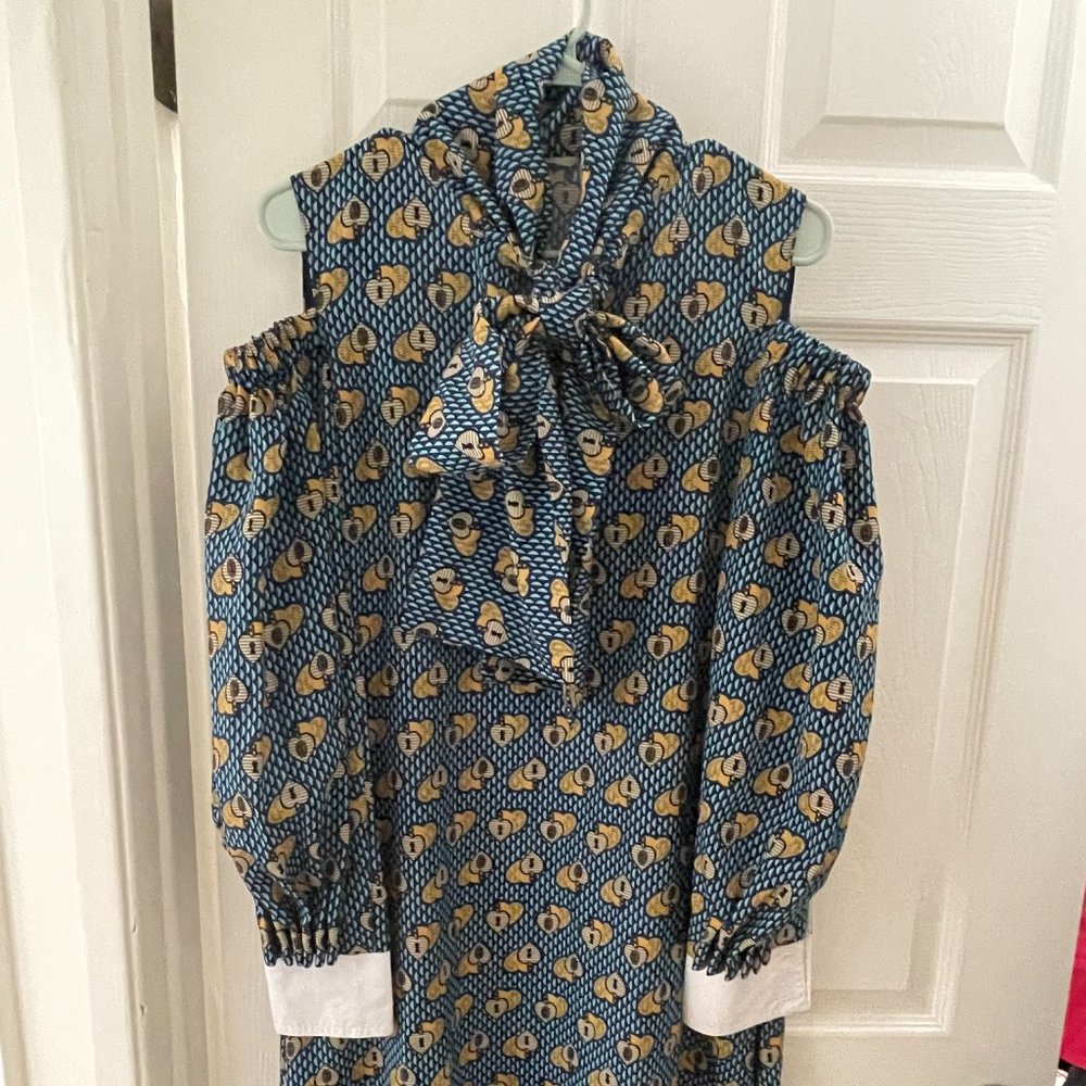 Fendi Women's Blue Heart Cold Shoulder Mini Shirt Dress Size 38